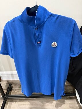 Moncler Men's Bright Blue Short Sleeve Polo with Logo Patch